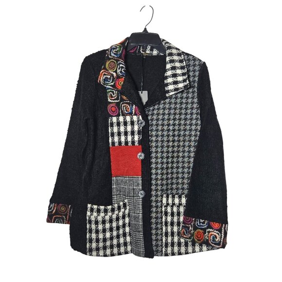NWT Radzoli Womens Patchwork Button Up Size Small Sweater Jacket Shacket Art - Picture 1 of 10